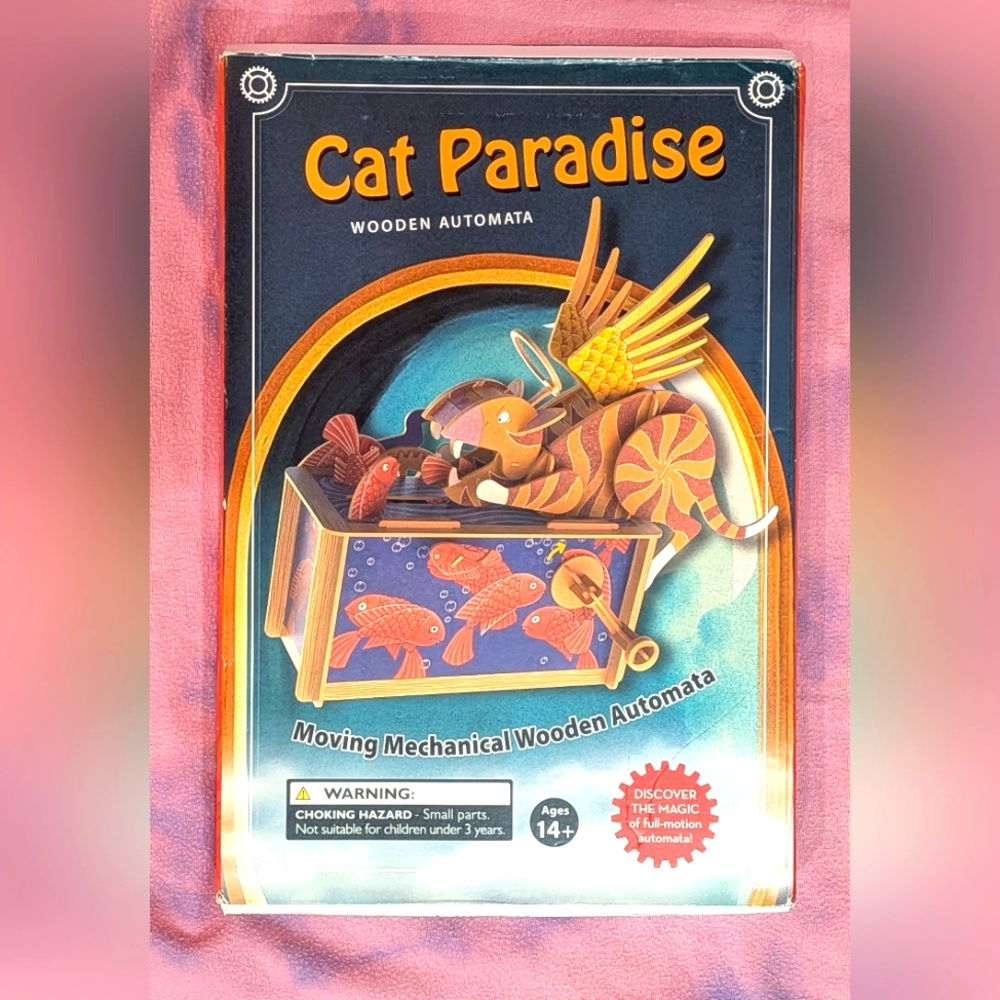 DIY Automata Cat Paradise 3D Mechanical Puzzle wooden clockwork model crank ilo